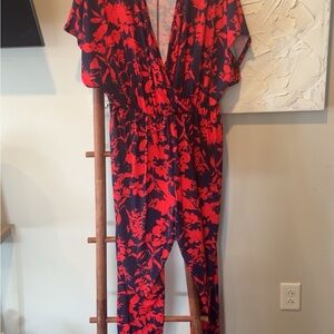 ASOS Red and Black Floral Jumpsuit